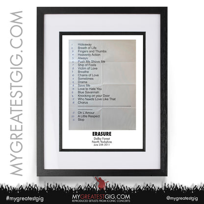 Erasure - Dalby Forest - June 25th 2011 Recreated Setlist Poster