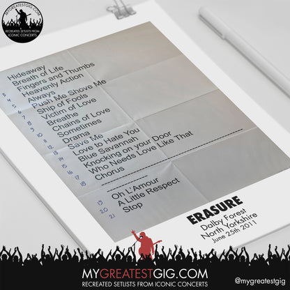 Erasure - Dalby Forest - June 25th 2011 Recreated Setlist Poster