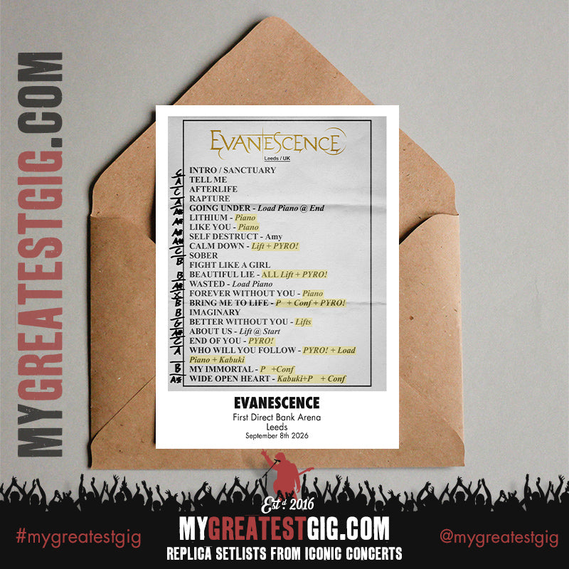 Evanescence - Sanctuary Tour 2026 - Replica Setlist Posters