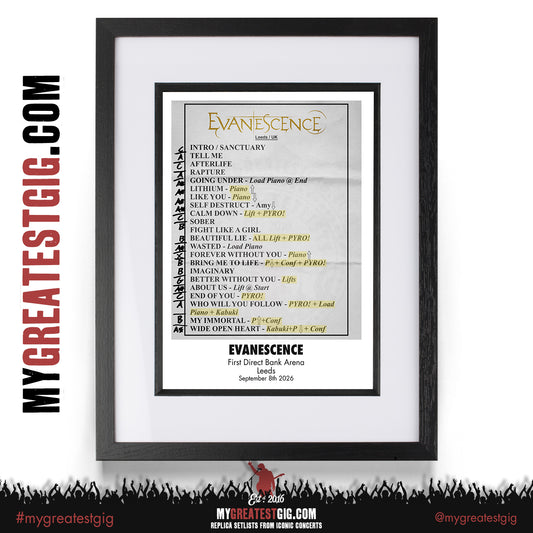 Evanescence - Sanctuary Tour 2026 - Replica Setlist Posters