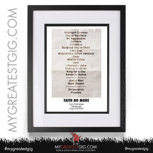 Faith No More - Edinburgh - August 25th 2009 Replica Setlist Poster