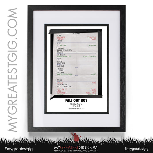 Fall Out Boy - Cardiff - November 4th 2023 Recreated Setlist Poster