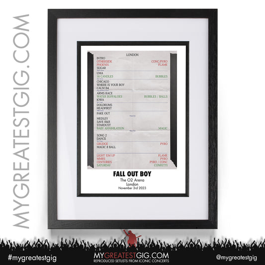 Fall Out Boy - London - November 3rd 2023 Recreated Setlist Poster