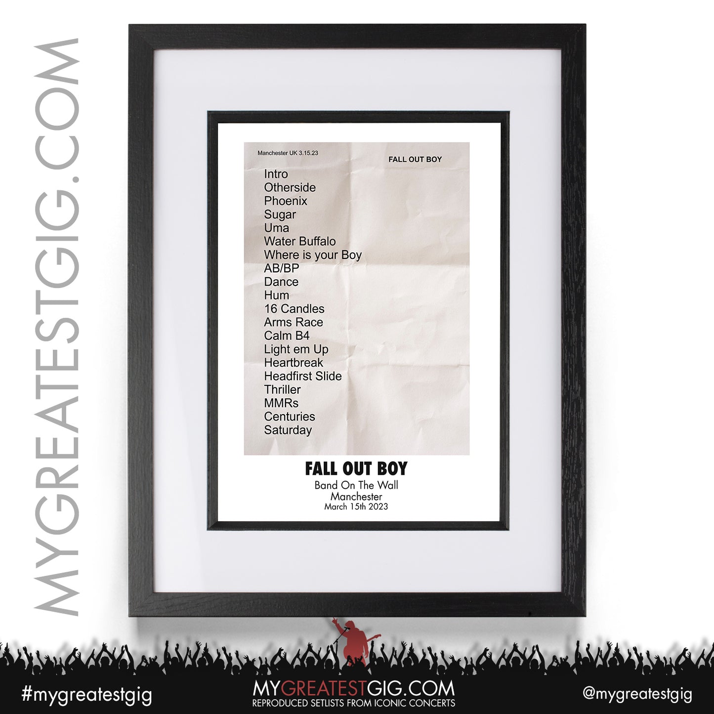 Fall Out Boy - Manchester - March 15th 2023 Recreated Setlist Poster