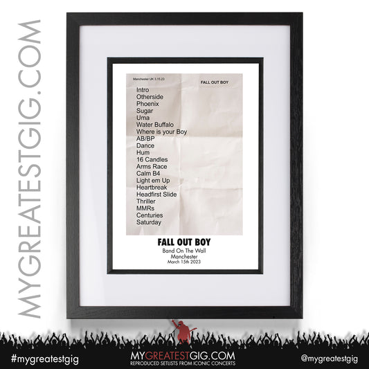 Fall Out Boy - Manchester - March 15th 2023 Recreated Setlist Poster