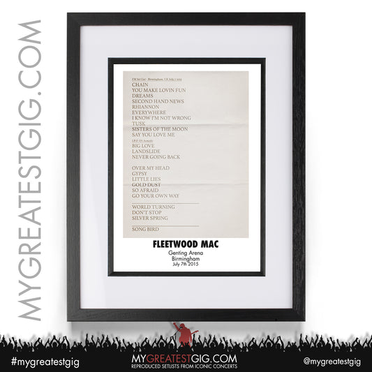 Fleetwood Mac - Birmingham - July 7th 2015 Recreated Setlist Poster