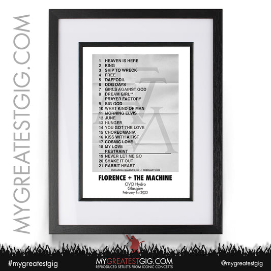 Florence + The Machine - Glasgow - February 1st 2023 Recreated Setlist Poster