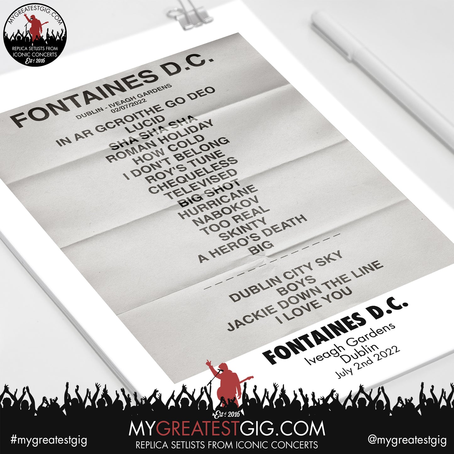Fontaines D.C - Dublin - July 2nd 2022 Replica Setlist Poster
