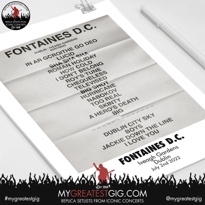 Fontaines D.C - Dublin - July 2nd 2022 Replica Setlist Poster