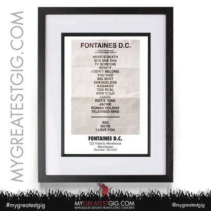 Fontaines D.C. - Manchester - November 12th 2022 Recreated Setlist Poster