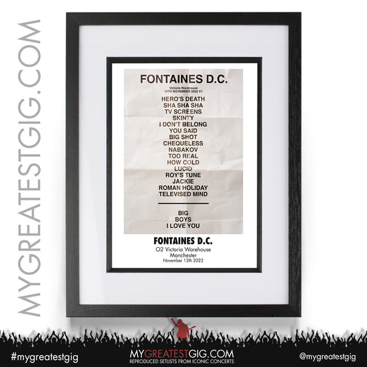 Fontaines D.C. - Manchester - November 12th 2022 Recreated Setlist Poster