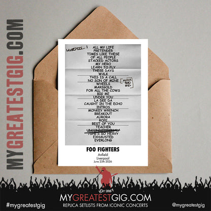 Foo Fighters - Take Cover Tour 2026 -  Replica Setlist Posters