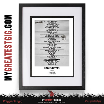 Foo Fighters - Take Cover Tour 2026 -  Replica Setlist Posters