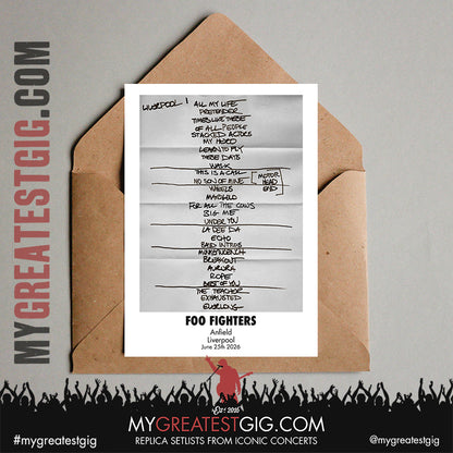 Foo Fighters - Take Cover Tour 2026 -  Replica Setlist Posters
