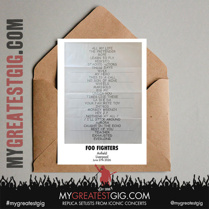Foo Fighters - Take Cover Tour 2026 -  Replica Setlist Posters