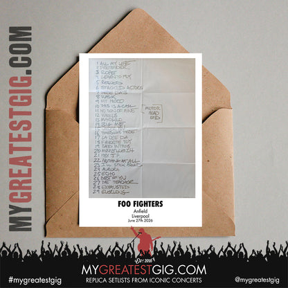 Foo Fighters - Take Cover Tour 2026 -  Replica Setlist Posters