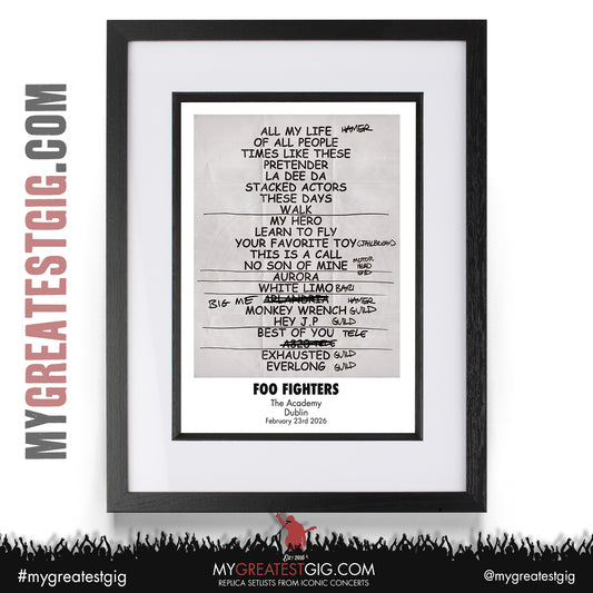 Foo Fighters - Take Cover Tour 2026 -  Replica Setlist Posters