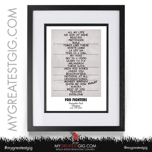 Foo Fighters - Glasgow - June 17th 2024 Replica Setlist Poster