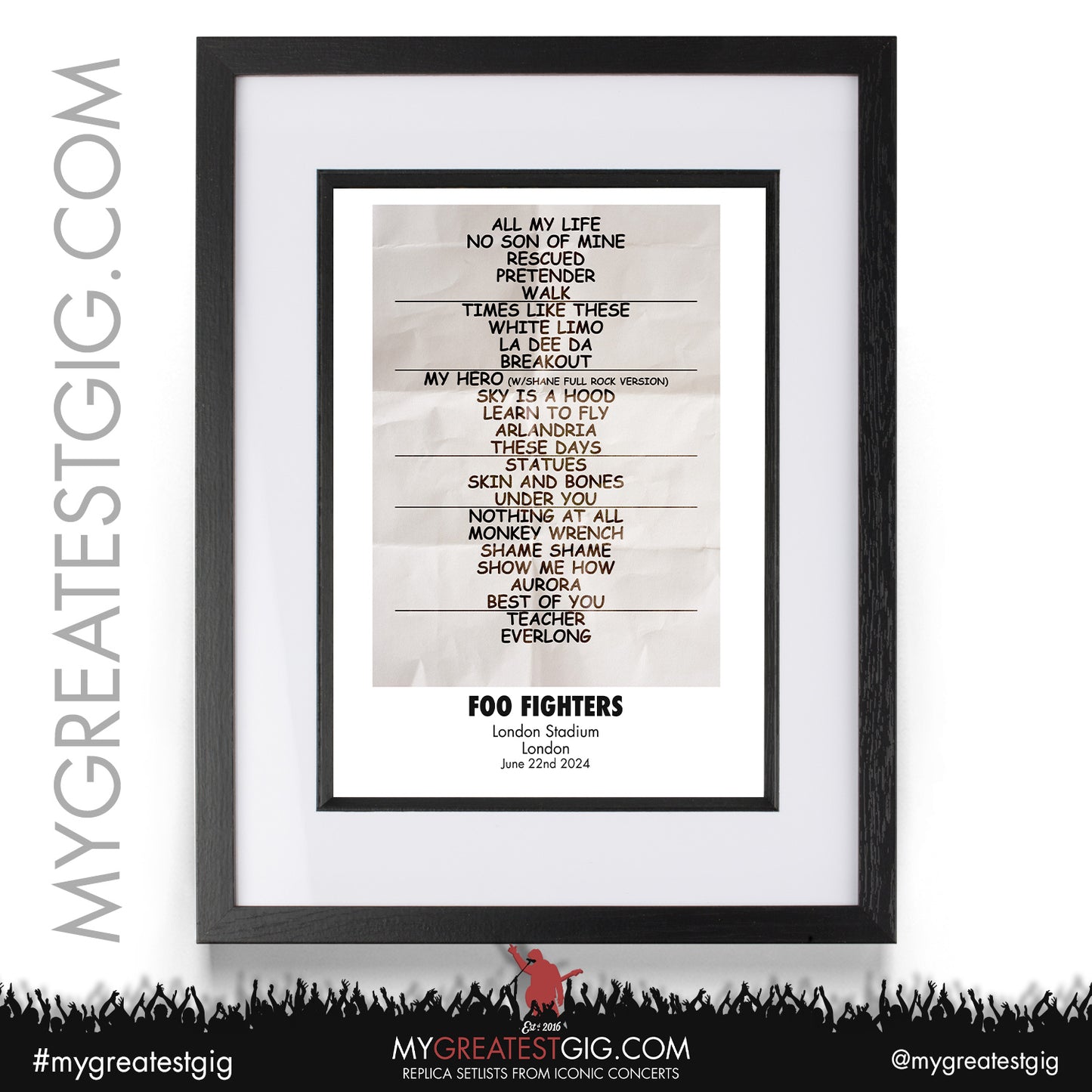 Foo Fighters - London - June 20th/22nd 2024 Replica Setlist Poster