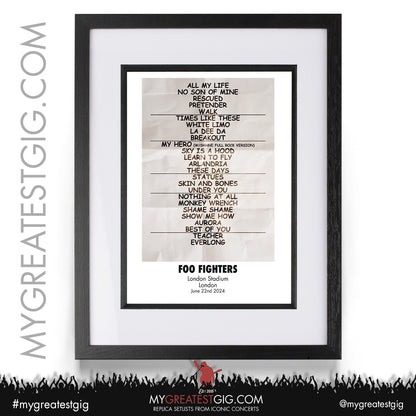 Foo Fighters - London - June 20th/22nd 2024 Replica Setlist Poster