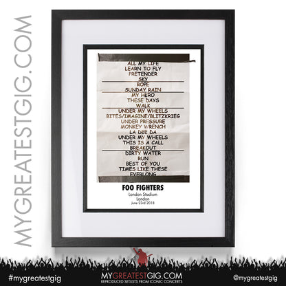 Foo Fighters - London - June 23rd 2018 Recreated Setlist Poster