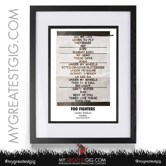 Foo Fighters - London - June 23rd 2018 Recreated Setlist Poster