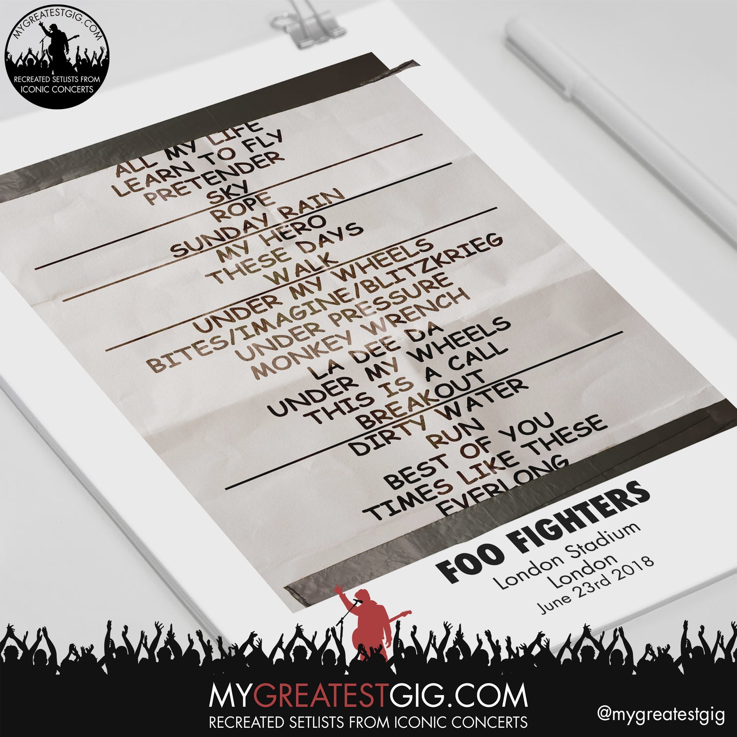 Foo Fighters - London - June 23rd 2018 Recreated Setlist Poster