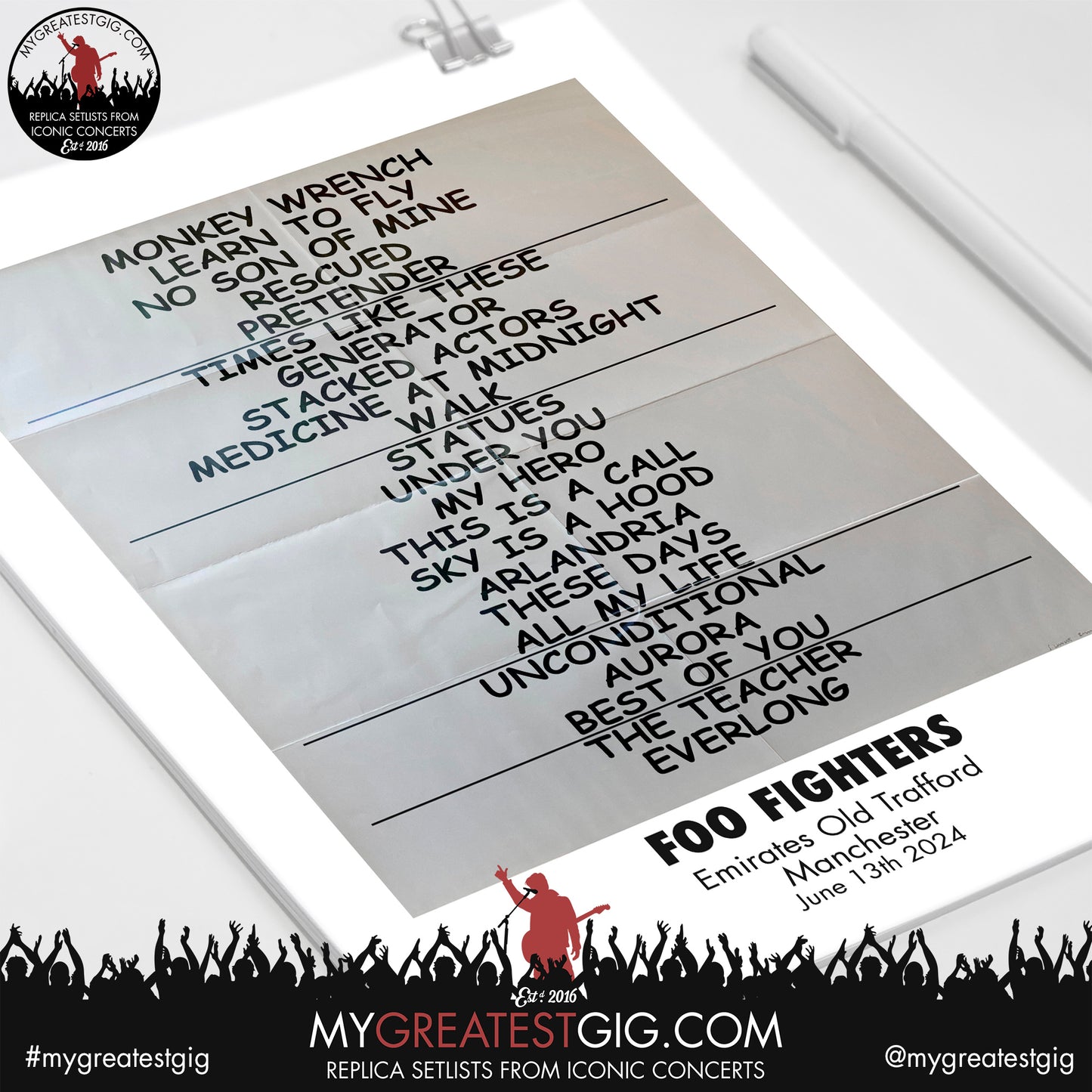 Foo Fighters - Manchester - June 13th 2024 Replica Setlist Poster