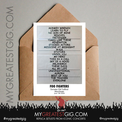 Foo Fighters - Manchester - June 13th 2024 Replica Setlist Poster