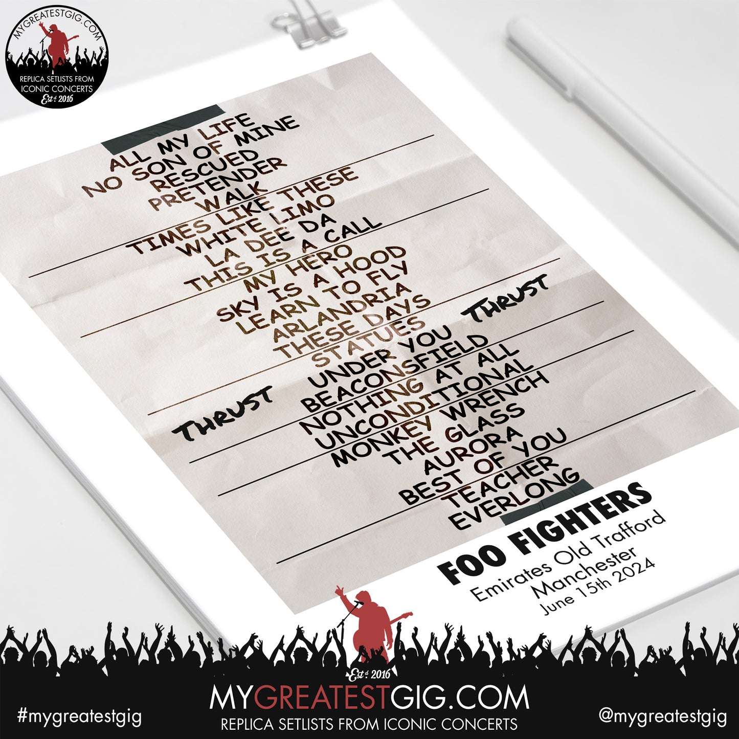 Foo Fighters - Manchester - June 15th 2024 Replica Setlist Poster