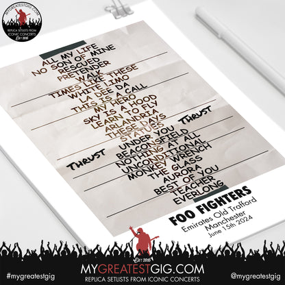 Foo Fighters - Manchester - June 15th 2024 Replica Setlist Poster