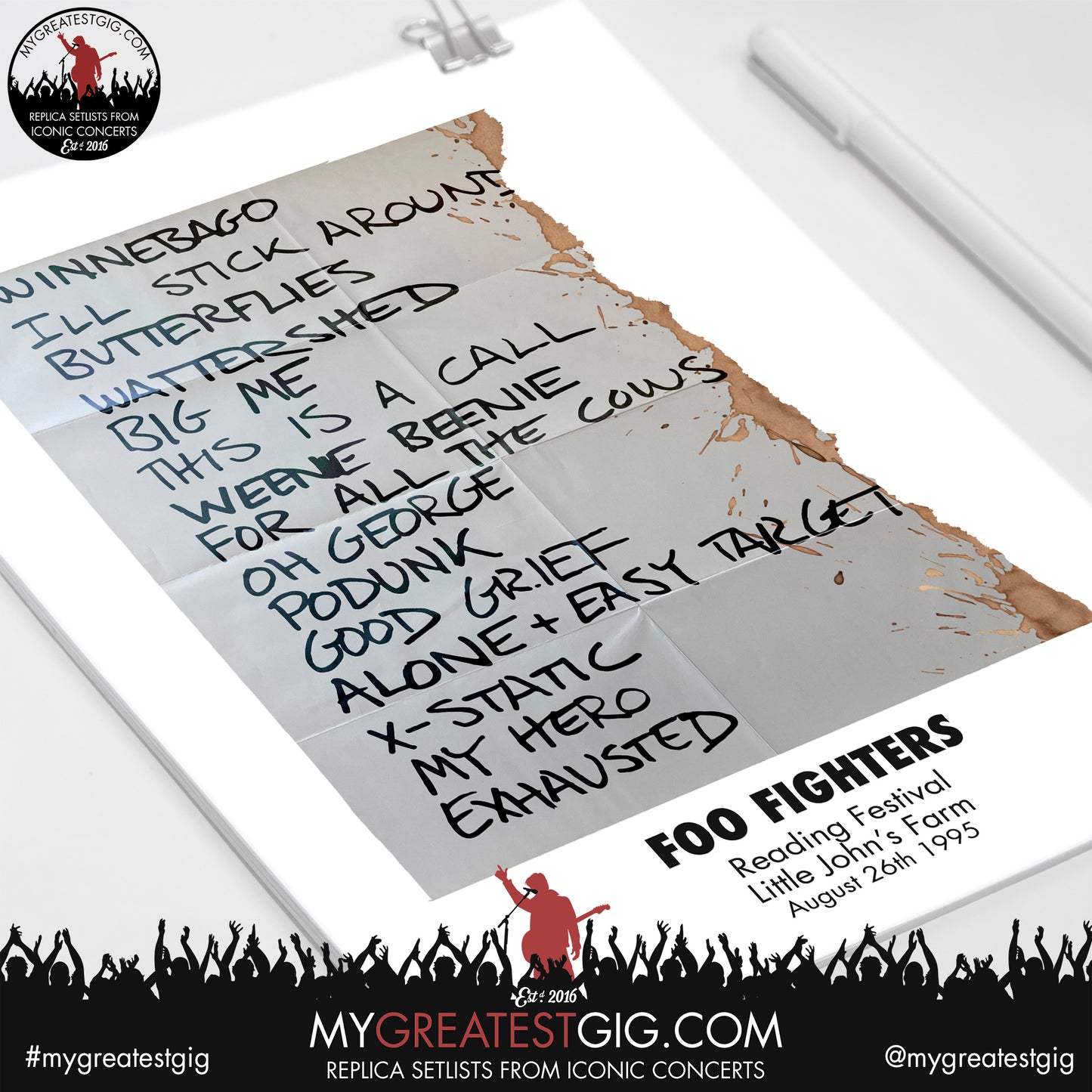 Foo Fighters - Reading Festival - August 26th 1995 Replica Setlist Poster