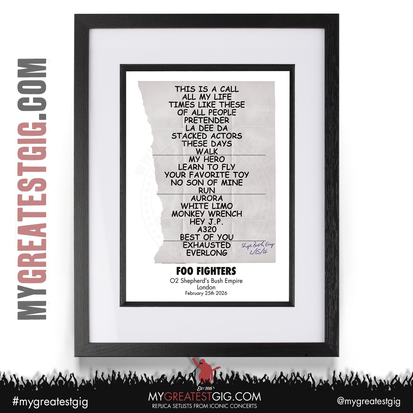 Foo Fighters - Take Cover Tour 2026 -  Replica Setlist Posters