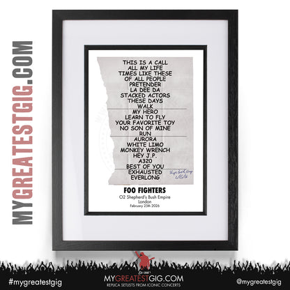 Foo Fighters - Take Cover Tour 2026 -  Replica Setlist Posters