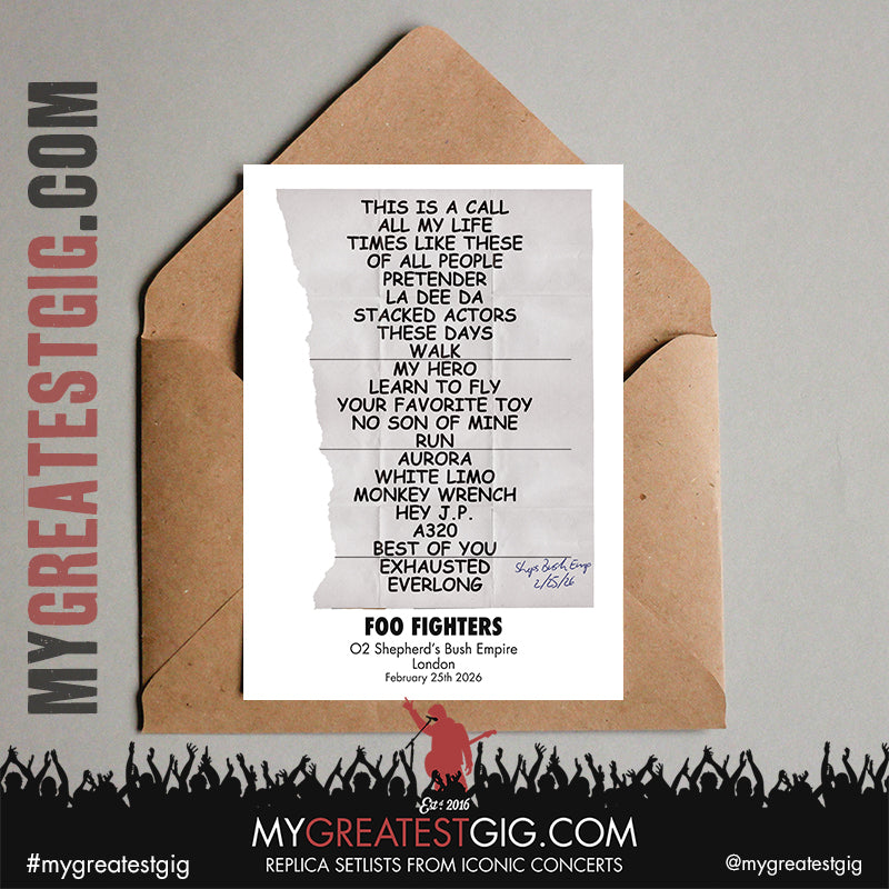 Foo Fighters - Take Cover Tour 2026 -  Replica Setlist Posters