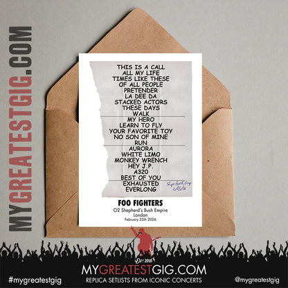 Foo Fighters - Take Cover Tour 2026 -  Replica Setlist Posters