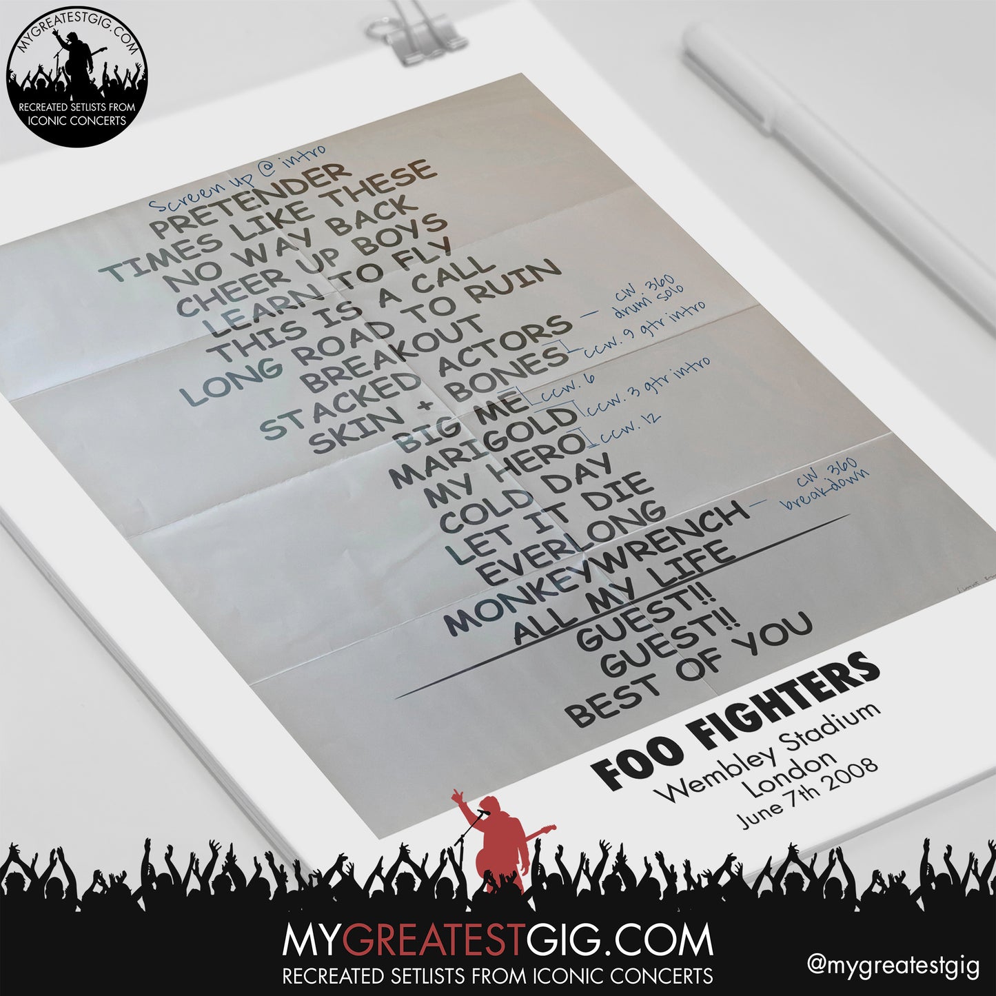 Foo Fighters - London - June 7th 2008 Recreated Setlist Poster