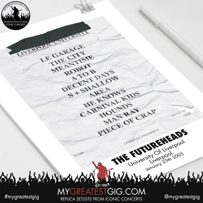 The Futureheads - Liverpool - January 25th 2005 Replica Setlist Poster