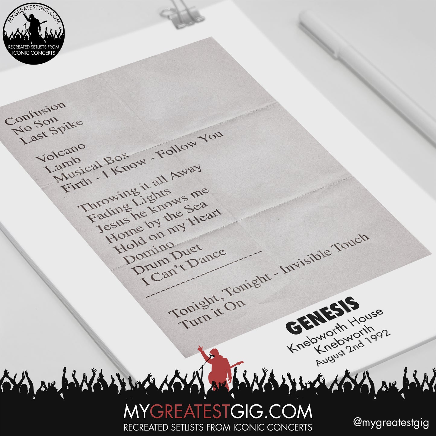 Genesis - Knebworth - August 2nd 1992 Recreated Setlist Poster