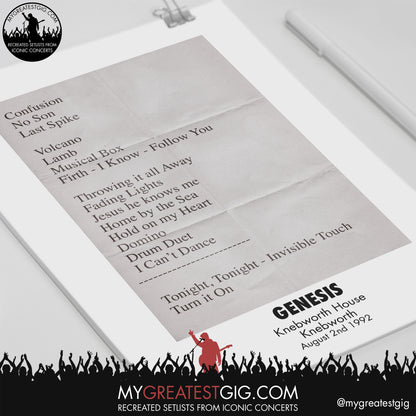 Genesis - Knebworth - August 2nd 1992 Recreated Setlist Poster