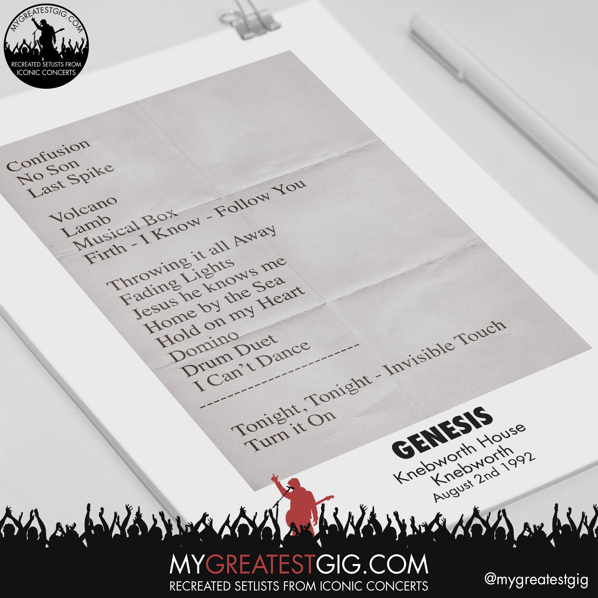 Genesis Knebworth August 2nd 1992 Recreated Setlist Poster My