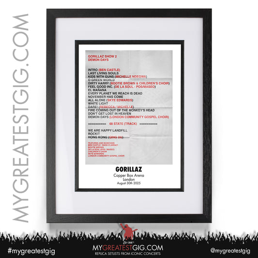 Gorillaz - House of Kong - Copper Box Arena Residency 2025 Replica Setlist Posters