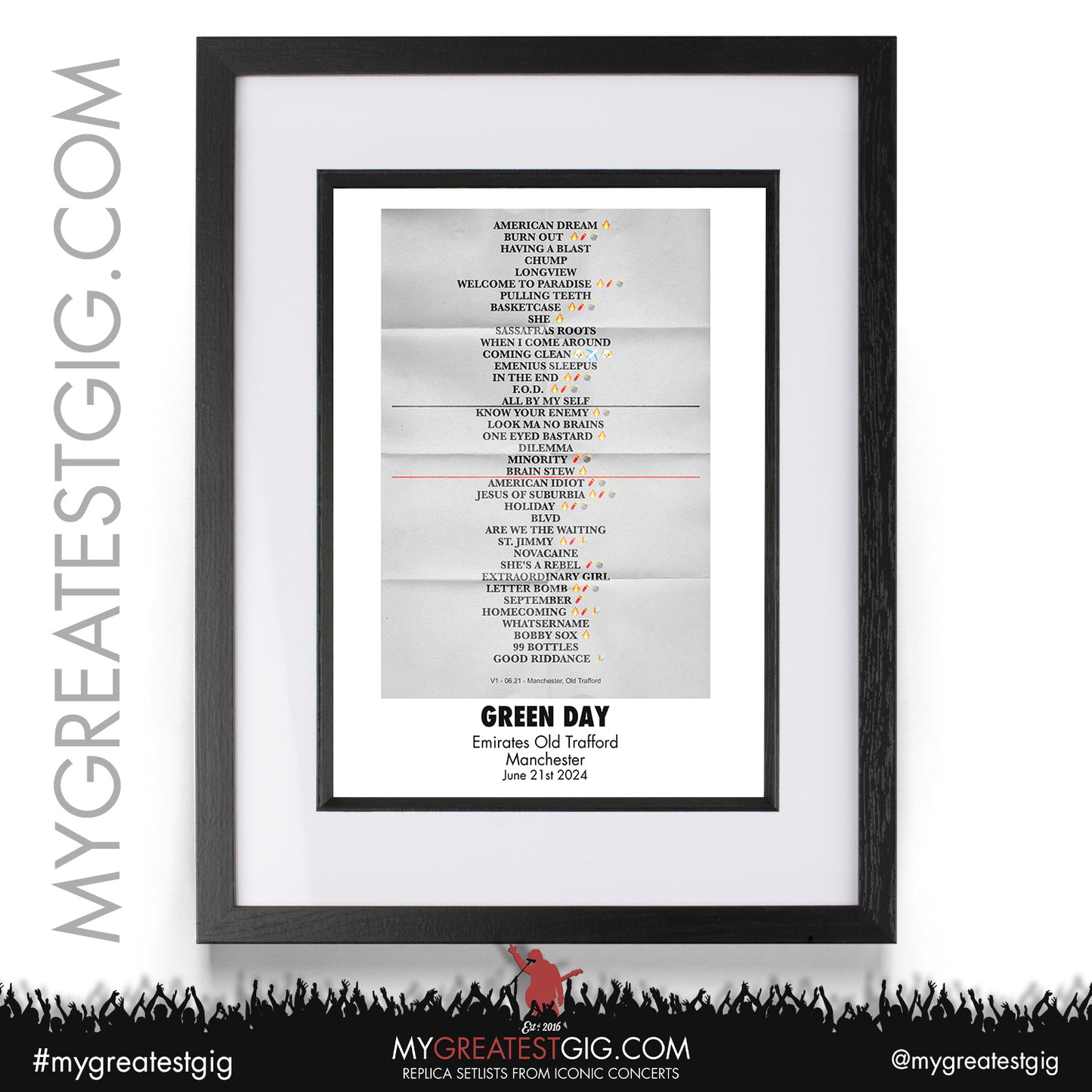 Green Day - Manchester - June 21st 2024 Replica Setlist Poster