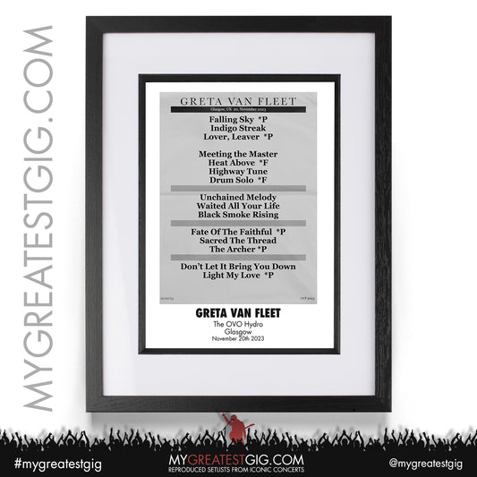 Greta Van Fleet - Glasgow - November 20th 2023 Recreated Setlist Poster