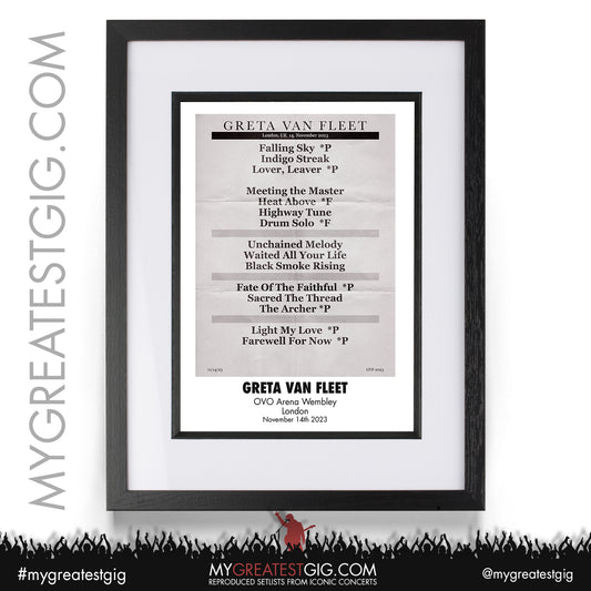Greta Van Fleet - London - November 14th 2023 Recreated Setlist Poster