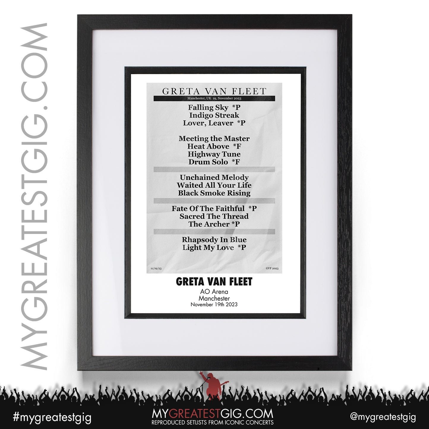 Greta Van Fleet - Manchester - November 19th 2023 Recreated Setlist Poster