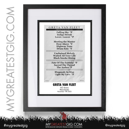 Greta Van Fleet - Manchester - November 19th 2023 Recreated Setlist Poster