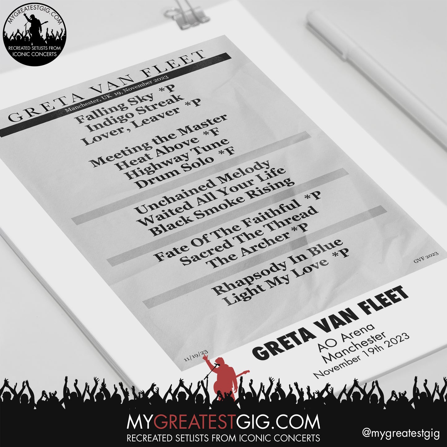 Greta Van Fleet - Manchester - November 19th 2023 Recreated Setlist Poster
