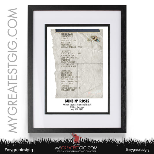Guns N' Roses - Milton Keynes - May 30th 1993 Recreated Set List Poster