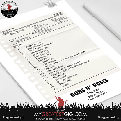 Guns N Roses - New York - May 16th 1991 Replica Setlist Poster